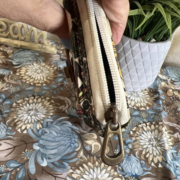 Sakroots Women's Ivory/Brown Coated Canvas Floral Print Zipper Wallet H4"xW6.5" - Picture 6 of 6